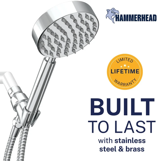 Alt view image 2 of 7 - ® Solid Metal LOW FLOW Handheld Shower Head with Hose and Brass Holder - CHROME Water Saving 1.75 GPM Detachable Shower Head - Adjustable Shower Wand Bracket & 6ft Hose