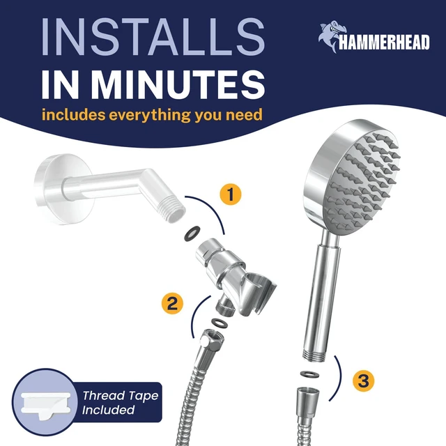 Alt view image 5 of 7 - ® Solid Metal LOW FLOW Handheld Shower Head with Hose and Brass Holder - CHROME Water Saving 1.75 GPM Detachable Shower Head - Adjustable Shower Wand Bracket & 6ft Hose