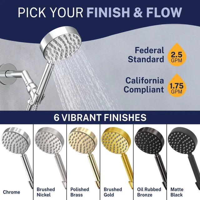 Alt view image 7 of 7 - ® Solid Metal LOW FLOW Handheld Shower Head with Hose and Brass Holder - CHROME Water Saving 1.75 GPM Detachable Shower Head - Adjustable Shower Wand Bracket & 6ft Hose