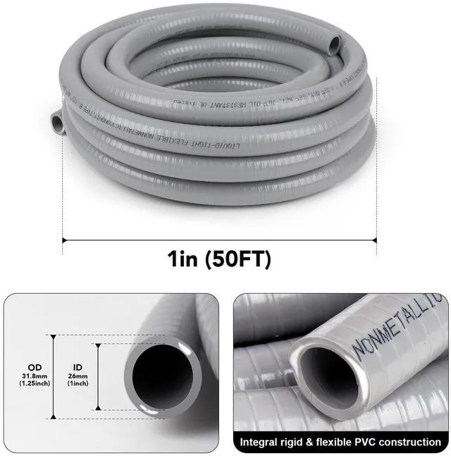 Alt view image 2 of 7 - 1 inch 50ft Liquid-Tight Conduit and Connector Kit,Flexible Non Metallic Liquid Tight Electrical Conduit Kit with 5 Straight and 3 90-Degree Connector Fittings,1in. Dia
