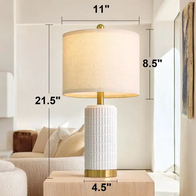 Alt view image 7 of 7 - 21.5'' Stone-Like Bedside Table Lamps Set of 2 for Bedroom with 2 USB A+C, Modern Lamps for Living Room, Ceramic Nightstand Desk Lamps with Charging Ports Office Dorm Sideboard (Frosted White)