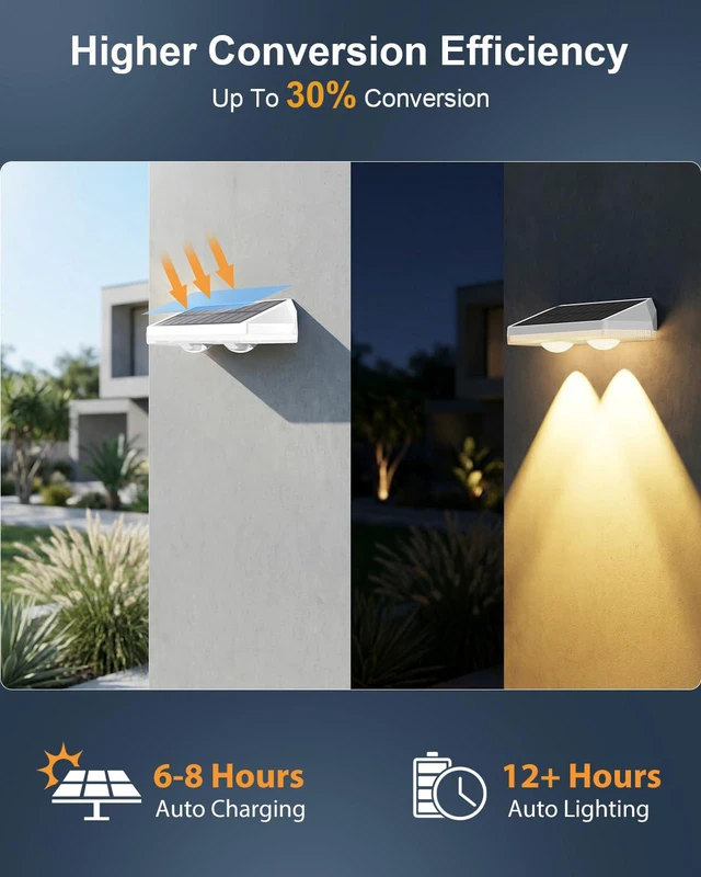 Alt view image 4 of 7 - Solar Fence Lights Outdoor,3000/4500/6000K 13 Mode, 12 Pack Fence Lights Solar Powered with Ultra-Bright Lens IP65 Waterproof,Solar Wall Light for Backyard/Step/Patio/Deck/Stair/Railings(White)