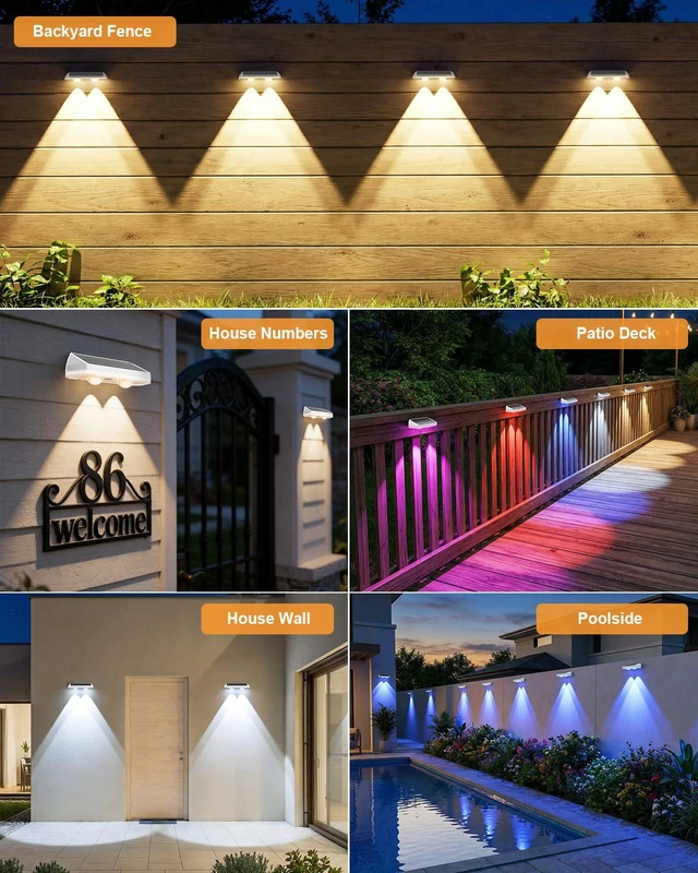 Alt view image 7 of 7 - Solar Fence Lights Outdoor,3000/4500/6000K 13 Mode, 12 Pack Fence Lights Solar Powered with Ultra-Bright Lens IP65 Waterproof,Solar Wall Light for Backyard/Step/Patio/Deck/Stair/Railings(White)