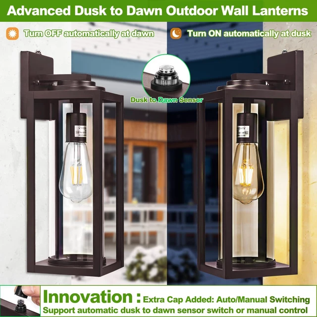 Alt view image 3 of 7 - Large Dusk to Dawn Outdoor Wall Lights, Oil Rubbed Bronze, 2 Pack 16 Inch, Anti-Rust, Waterproof, Brown Exterior Fixtures with Photocell, Modern Farmhouse Sconces for Garage, Porch,Front Door