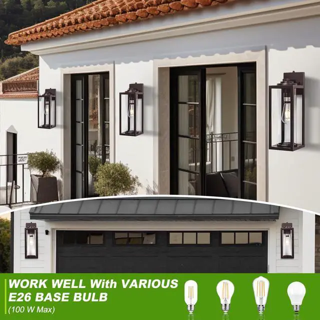 Alt view image 4 of 7 - Large Dusk to Dawn Outdoor Wall Lights, Oil Rubbed Bronze, 2 Pack 16 Inch, Anti-Rust, Waterproof, Brown Exterior Fixtures with Photocell, Modern Farmhouse Sconces for Garage, Porch,Front Door