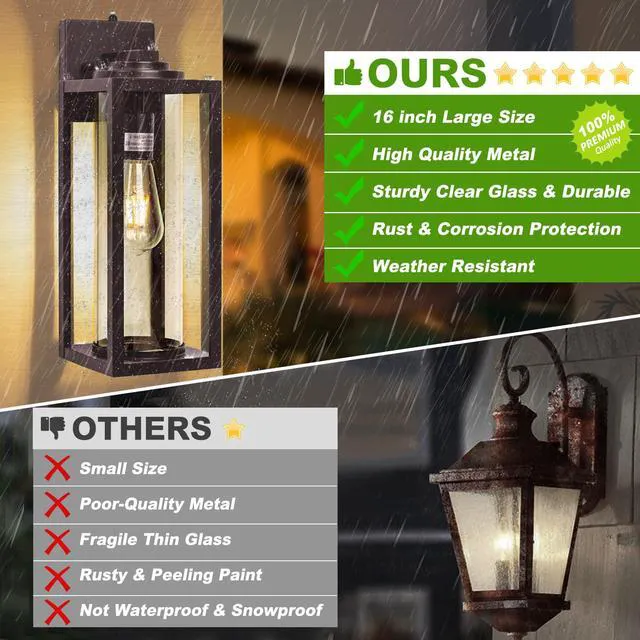 Alt view image 6 of 7 - Large Dusk to Dawn Outdoor Wall Lights, Oil Rubbed Bronze, 2 Pack 16 Inch, Anti-Rust, Waterproof, Brown Exterior Fixtures with Photocell, Modern Farmhouse Sconces for Garage, Porch,Front Door