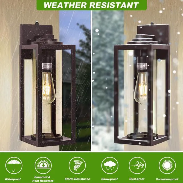 Alt view image 5 of 7 - Large Dusk to Dawn Outdoor Wall Lights, Oil Rubbed Bronze, 2 Pack 16 Inch, Anti-Rust, Waterproof, Brown Exterior Fixtures with Photocell, Modern Farmhouse Sconces for Garage, Porch,Front Door