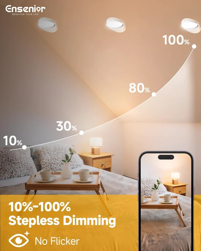 Alt view image 4 of 7 - 6 Pack 6 Inch LED Eyeball Gimbal Recessed Light, 5CCT Dimmable 360°+90° Rotatable, 10%-100% Dimmable, 2700K-5000K Selectable, 12W 1300LM, 90+CRI, 120V, 100° Beam, ETL&FCC&IC Certified