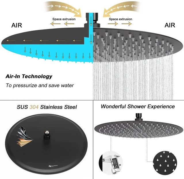Alt view image 4 of 7 - Rain Shower Head, Ultra-Thin Design-Pressure Boosting, Awesome Some Experience, High Flow Stainless Steel Rainfall Head (16 Inch, Matte Black)