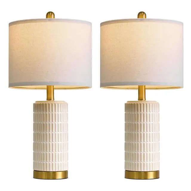 Alt view image 3 of 7 - Small Bedside Table Lamps with USB Ports for Bedroom, 21.5'' White Nightstand Lamps for Night Stands, Modern Ceramic Bedroom Lamps for Living Room End Table, White and Beige