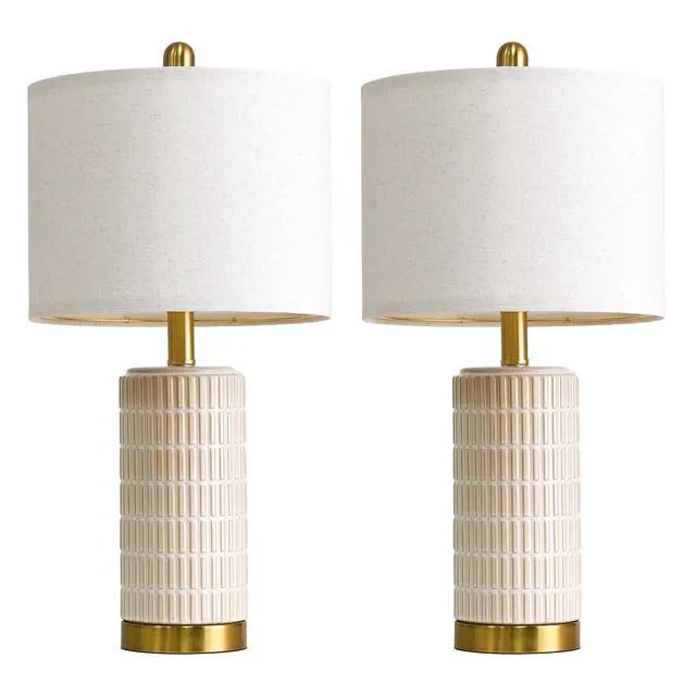 Alt view image 6 of 7 - Small Bedside Table Lamps with USB Ports for Bedroom, 21.5'' White Nightstand Lamps for Night Stands, Modern Ceramic Bedroom Lamps for Living Room End Table, White and Beige