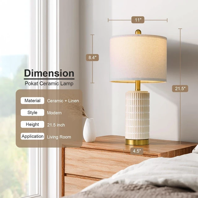 Alt view image 7 of 7 - Small Bedside Table Lamps with USB Ports for Bedroom, 21.5'' White Nightstand Lamps for Night Stands, Modern Ceramic Bedroom Lamps for Living Room End Table, White and Beige