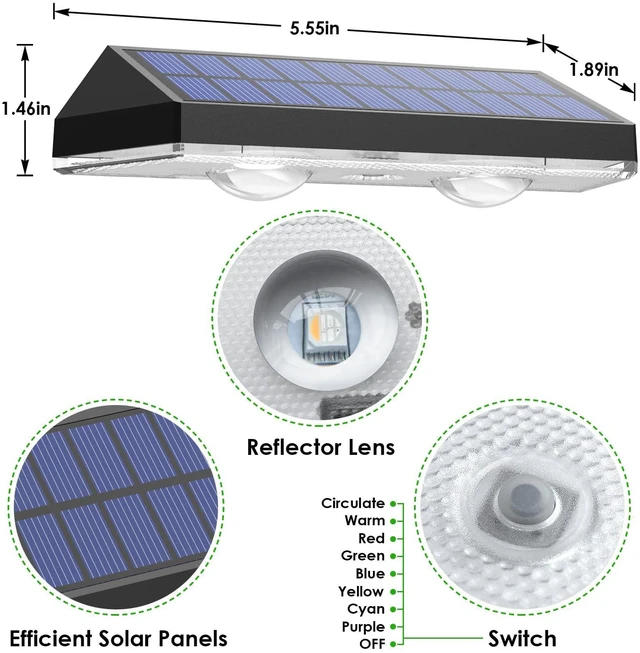 Alt view image 3 of 6 - Solar Fence Lights Outdoor - Warm White & RGB 6 Color, Dusk to Dawn Solar Deck Light, Solar Lights Outdoor IP65 Waterproof, Garden Lights for Outside/Backyard/Railing/Step/Patio/Wall (12 pack)