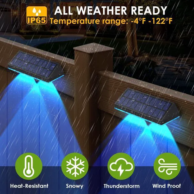 Alt view image 5 of 6 - Solar Fence Lights Outdoor - Warm White & RGB 6 Color, Dusk to Dawn Solar Deck Light, Solar Lights Outdoor IP65 Waterproof, Garden Lights for Outside/Backyard/Railing/Step/Patio/Wall (12 pack)