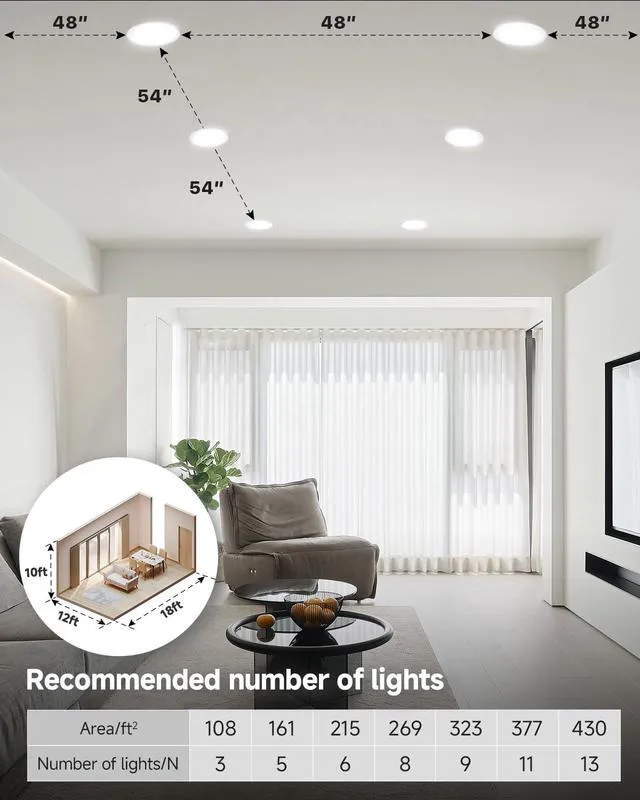 Alt view image 7 of 7 - 6 Pack 6 Inch LED Eyeball Gimbal Recessed Light, 5CCT Dimmable 360°+90° Rotatable, 10%-100% Dimmable, 2700K-5000K Selectable, 12W 1300LM, 90+CRI, 120V, 100° Beam, ETL&FCC&IC Certified