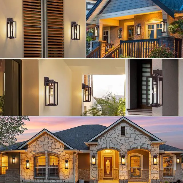 Alt view image 7 of 7 - Large Dusk to Dawn Outdoor Wall Lights, Oil Rubbed Bronze, 2 Pack 16 Inch, Anti-Rust, Waterproof, Brown Exterior Fixtures with Photocell, Modern Farmhouse Sconces for Garage, Porch,Front Door