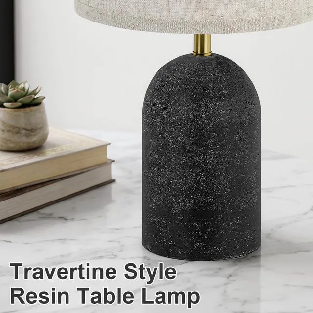 Alt view image 2 of 7 - Table Lamps Set of 2, Resin Bedside Lamps for Living Room Bedroom 18" Modern End Table Desk Lamp for Nightstand, Entryway, Home Office, Black Stone-Like Lamps with Linen Shade