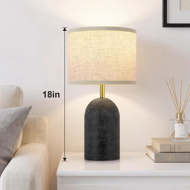 Alt view image 4 of 7 - Table Lamps Set of 2, Resin Bedside Lamps for Living Room Bedroom 18" Modern End Table Desk Lamp for Nightstand, Entryway, Home Office, Black Stone-Like Lamps with Linen Shade