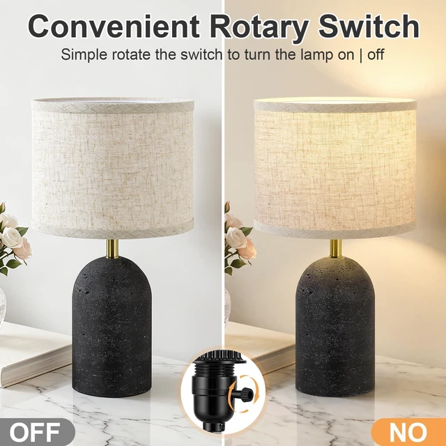 Alt view image 5 of 7 - Table Lamps Set of 2, Resin Bedside Lamps for Living Room Bedroom 18" Modern End Table Desk Lamp for Nightstand, Entryway, Home Office, Black Stone-Like Lamps with Linen Shade