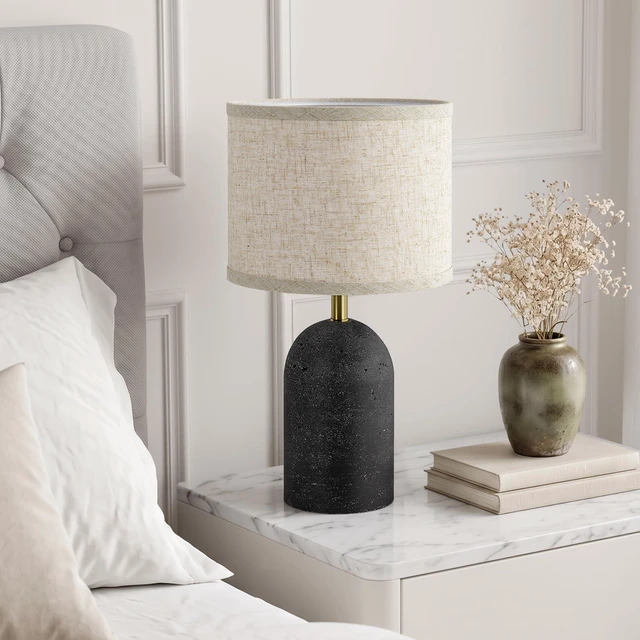 Alt view image 6 of 7 - Table Lamps Set of 2, Resin Bedside Lamps for Living Room Bedroom 18" Modern End Table Desk Lamp for Nightstand, Entryway, Home Office, Black Stone-Like Lamps with Linen Shade