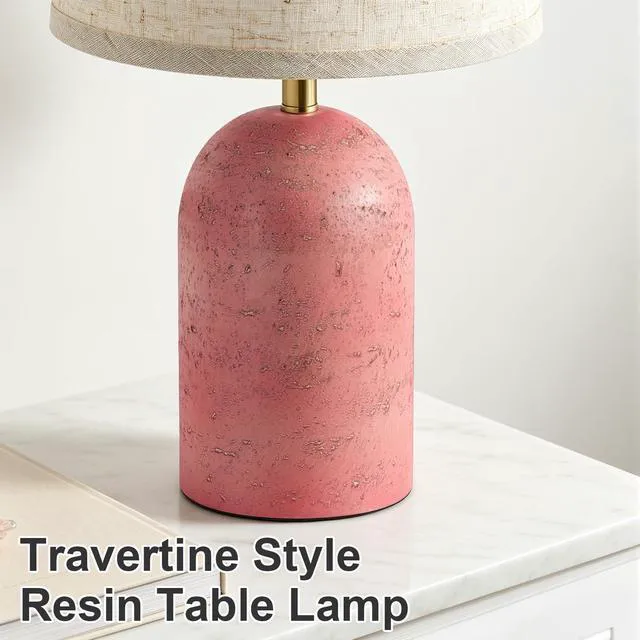 Alt view image 2 of 7 - Table Lamps Set of 2, Resin Bedside Lamps for Living Room Bedroom 18" Modern End Table Desk Lamp for Nightstand, Entryway, Home Office, Pink Stone-Like Lamps with Linen Shade