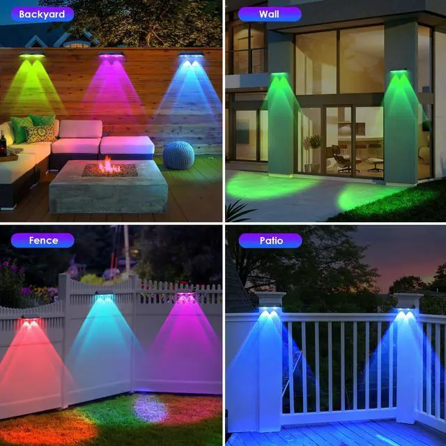 Alt view image 6 of 6 - Solar Fence Lights Outdoor - Warm White & RGB 6 Color, Dusk to Dawn Solar Deck Light, Solar Lights Outdoor IP65 Waterproof, Garden Lights for Outside/Backyard/Railing/Step/Patio/Wall (12 pack)