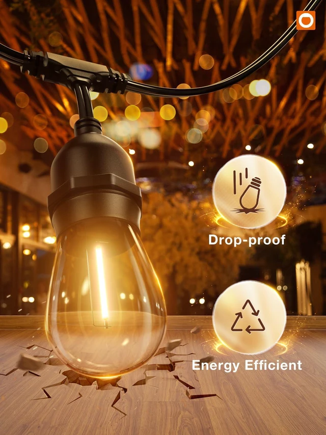 Alt view image 2 of 7 - LED Outdoor String Lights 48FT with 25 Edison Vintage Bulbs ETL Commercial Grade Strand with Shatterproof Bulbs, Decorative Hanging Lights for Patio Backyard Garden Cafe Bistro Deck