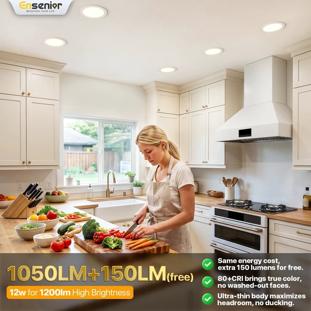 Alt view image 2 of 7 - 12 Pack 6 Inch LED Recessed Light, 6000K Dimmable Canless Wafer 6000K Clear White, 5%-100% Dimmable, 1200LM 12W 120V, IC & Damp Rated, ETL & FCC & UL Certified, 50000h Life Span