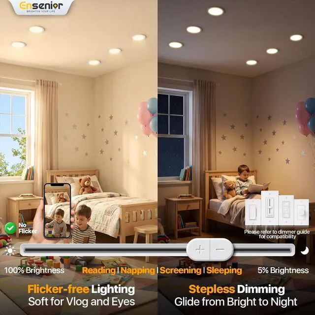 Alt view image 3 of 7 - 12 Pack 6 Inch LED Recessed Light, 6000K Dimmable Canless Wafer 6000K Clear White, 5%-100% Dimmable, 1200LM 12W 120V, IC & Damp Rated, ETL & FCC & UL Certified, 50000h Life Span