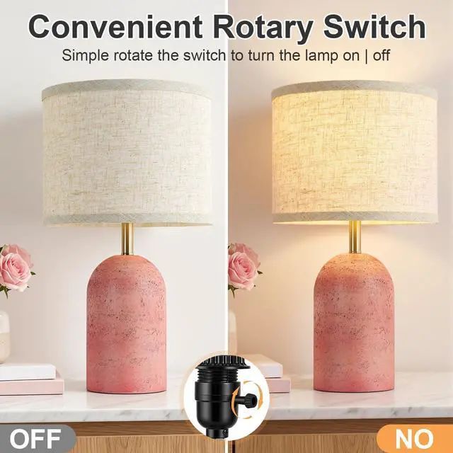 Alt view image 5 of 7 - Table Lamps Set of 2, Resin Bedside Lamps for Living Room Bedroom 18" Modern End Table Desk Lamp for Nightstand, Entryway, Home Office, Pink Stone-Like Lamps with Linen Shade