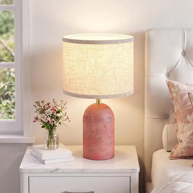 Alt view image 6 of 7 - Table Lamps Set of 2, Resin Bedside Lamps for Living Room Bedroom 18" Modern End Table Desk Lamp for Nightstand, Entryway, Home Office, Pink Stone-Like Lamps with Linen Shade
