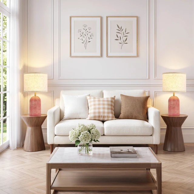 Alt view image 7 of 7 - Table Lamps Set of 2, Resin Bedside Lamps for Living Room Bedroom 18" Modern End Table Desk Lamp for Nightstand, Entryway, Home Office, Pink Stone-Like Lamps with Linen Shade