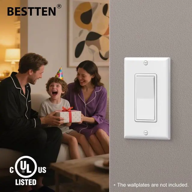 Alt view image 2 of 7 - 30 Bulk 3 Way Decorator Light Switch, Single Pole or Three Way UL Listed, On/Off Paddle Rocker Interrupter, 15A 120/277V, Electrical Wall Light Switches, White