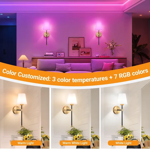Alt view image 5 of 7 - Battery Operated Wall Sconce, Peel and Stick Sconces Set of 2 Wireless Adhesive Stick On Wall Sconce, 10000mAh Rechargeable RGB Bulb with Remote, No Drill Wall Light for Bedroom Decor