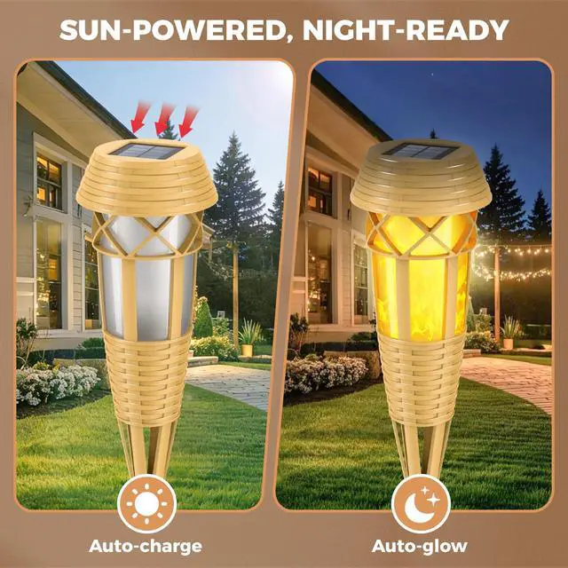 Alt view image 2 of 7 - Solar Flickering Flame Torch Lights 4Pack - IP65 Waterproof Dusk to Dawn Auto On/Off, Outdoor Decorative Lights for Garden Yard