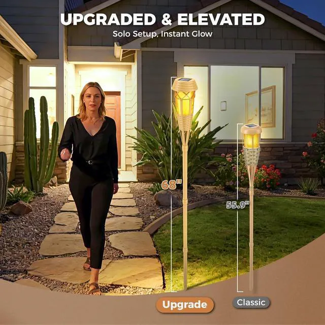 Alt view image 4 of 7 - Solar Flickering Flame Torch Lights 4Pack - IP65 Waterproof Dusk to Dawn Auto On/Off, Outdoor Decorative Lights for Garden Yard