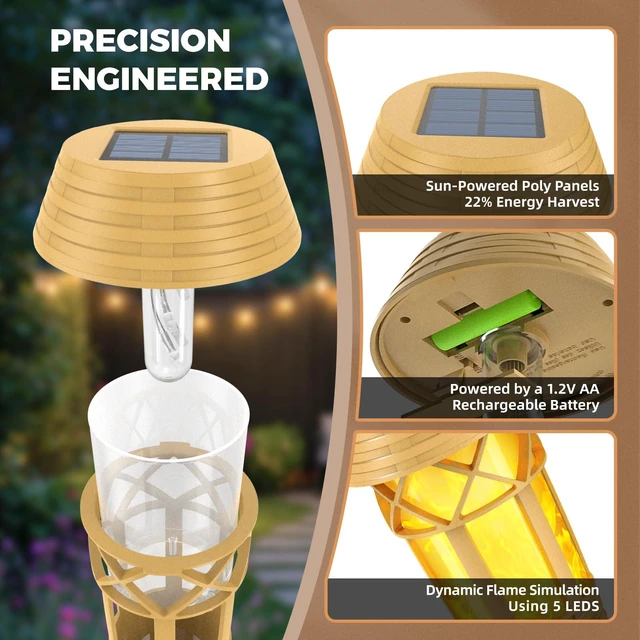 Alt view image 5 of 7 - Solar Flickering Flame Torch Lights 4Pack - IP65 Waterproof Dusk to Dawn Auto On/Off, Outdoor Decorative Lights for Garden Yard