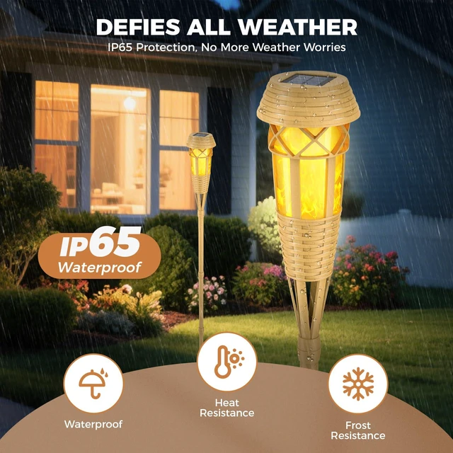 Alt view image 3 of 7 - Solar Flickering Flame Torch Lights 4Pack - IP65 Waterproof Dusk to Dawn Auto On/Off, Outdoor Decorative Lights for Garden Yard