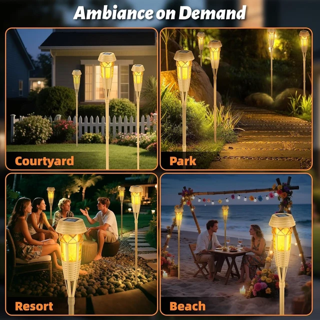 Alt view image 7 of 7 - Solar Flickering Flame Torch Lights 4Pack - IP65 Waterproof Dusk to Dawn Auto On/Off, Outdoor Decorative Lights for Garden Yard
