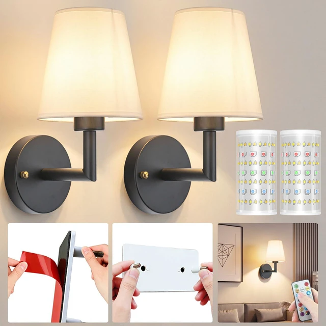 Main image of Battery Operated Wall Sconce, Peel and Stick Sconces Set of 2 Wireless Adhesive Stick On Wall Sconce, 10000mAh Rechargeable RGB Bulb with Remote, No Drill Wall Light for Bedroom Decor