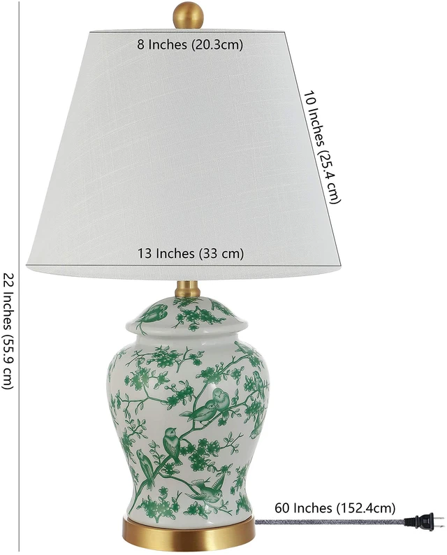 Alt view image 3 of 7 - Penelope Ginger Jar 22" LED Table Lamp, White/Green Chinoiserie, Ceramic Metal Construction, French Country Traditional, Linen Empire Shade, Brass Gold, LED Bulb Included