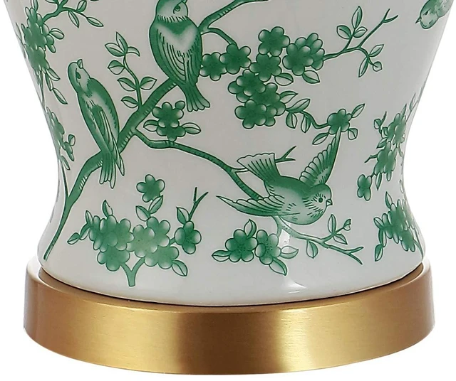 Alt view image 7 of 7 - Penelope Ginger Jar 22" LED Table Lamp, White/Green Chinoiserie, Ceramic Metal Construction, French Country Traditional, Linen Empire Shade, Brass Gold, LED Bulb Included