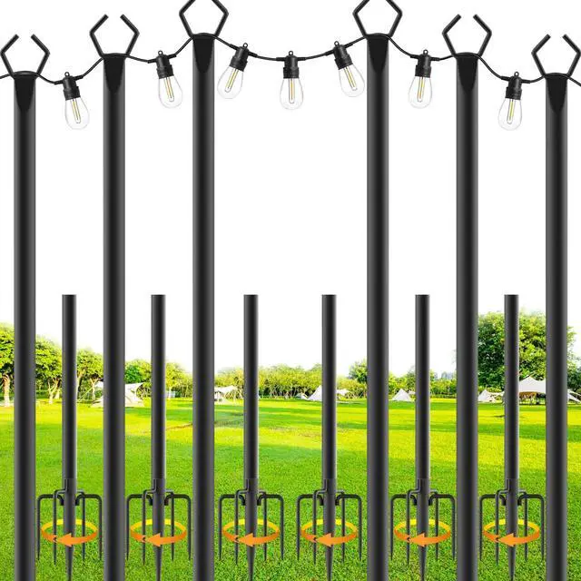 Main image of 6 Pack String Light Poles,10 Ft Metal Poles with Fork for Outdoor String Lights,Outdoor Light Poles with Fork,Poles/Post/Stand for Outside,Patio,Deck,Backyard,Garden Wedding,Party