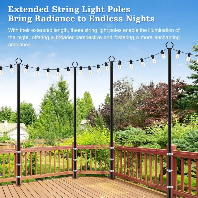 Alt view image 4 of 7 - 6 Pack String Light Poles,10 Ft Metal Poles with Fork for Outdoor String Lights,Outdoor Light Poles with Fork,Poles/Post/Stand for Outside,Patio,Deck,Backyard,Garden Wedding,Party