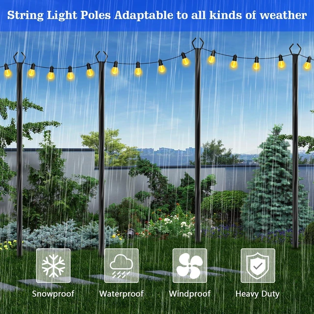 Alt view image 5 of 7 - 6 Pack String Light Poles,10 Ft Metal Poles with Fork for Outdoor String Lights,Outdoor Light Poles with Fork,Poles/Post/Stand for Outside,Patio,Deck,Backyard,Garden Wedding,Party