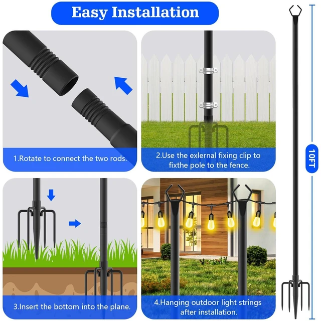 Alt view image 7 of 7 - 6 Pack String Light Poles,10 Ft Metal Poles with Fork for Outdoor String Lights,Outdoor Light Poles with Fork,Poles/Post/Stand for Outside,Patio,Deck,Backyard,Garden Wedding,Party