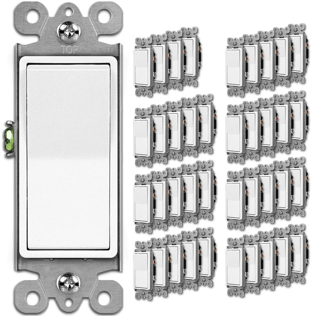 Main image of 40PK Single-Pole Light Switch, Paddle Wall Switch, UL Listed, White 15A 120/277V, On/Off Rocker Interrupter