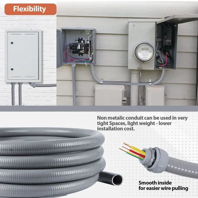 Alt view image 6 of 7 - Liquid-Tight Conduit 1-1/4 inch 25ft w/UL Certification Flexible Electrical Conduit with 5 Straight and 5 90-Degree Conduit Connector Fittings Gray