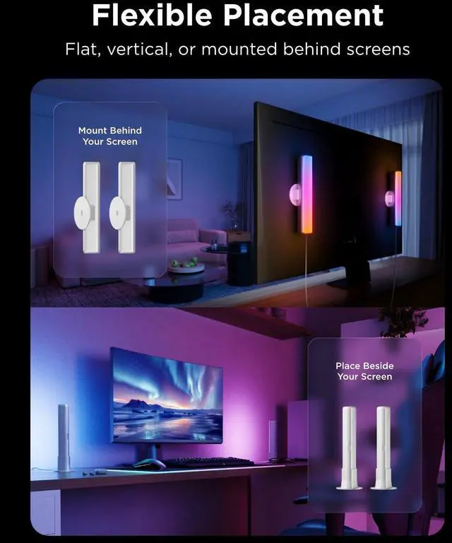 Alt view image 6 of 7 - Smart Light Bar, RGBICWW TV Lights for Living Room, Gaming, Silver Compatible with SmartThings, Matter, Alexa, LED Light Bar with Scene and Music Modes for Living Room, Gaming, PC, App Control