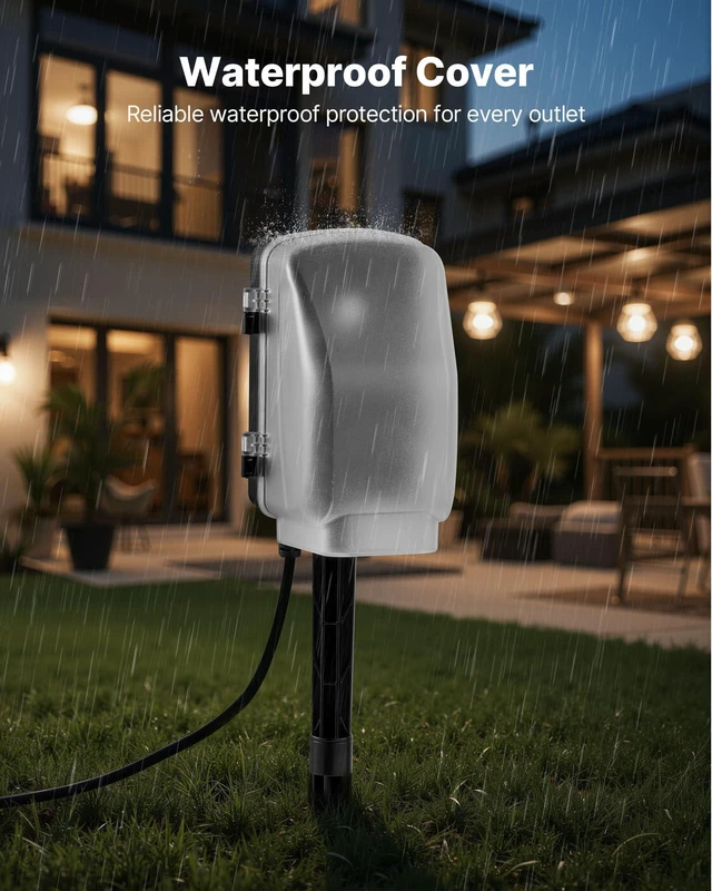 Alt view image 4 of 7 - Outdoor Power Stake Waterproof, 100 FT Extension Cord, Outdoor Power Strip, Weatherproof with Cover and Overload Protection, 6 Outlets, 13A/1625W for Halloween/Christmas Lights Decorations